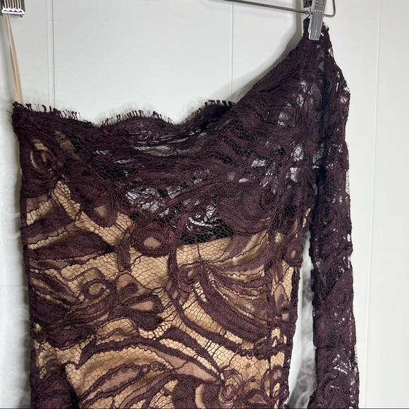 NWT New Emilio Pucci ONE SHOULDER GUIPURE LACE VISCOSE DRESS Brown Sz 6 - Picture 7 of 13